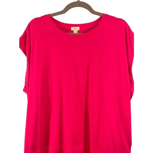 Anthropologie Tiny Ruffled Tank Top Tunic Tee Eyelet Lace Trim Pink Rose Size XL - Picture 3 of 8